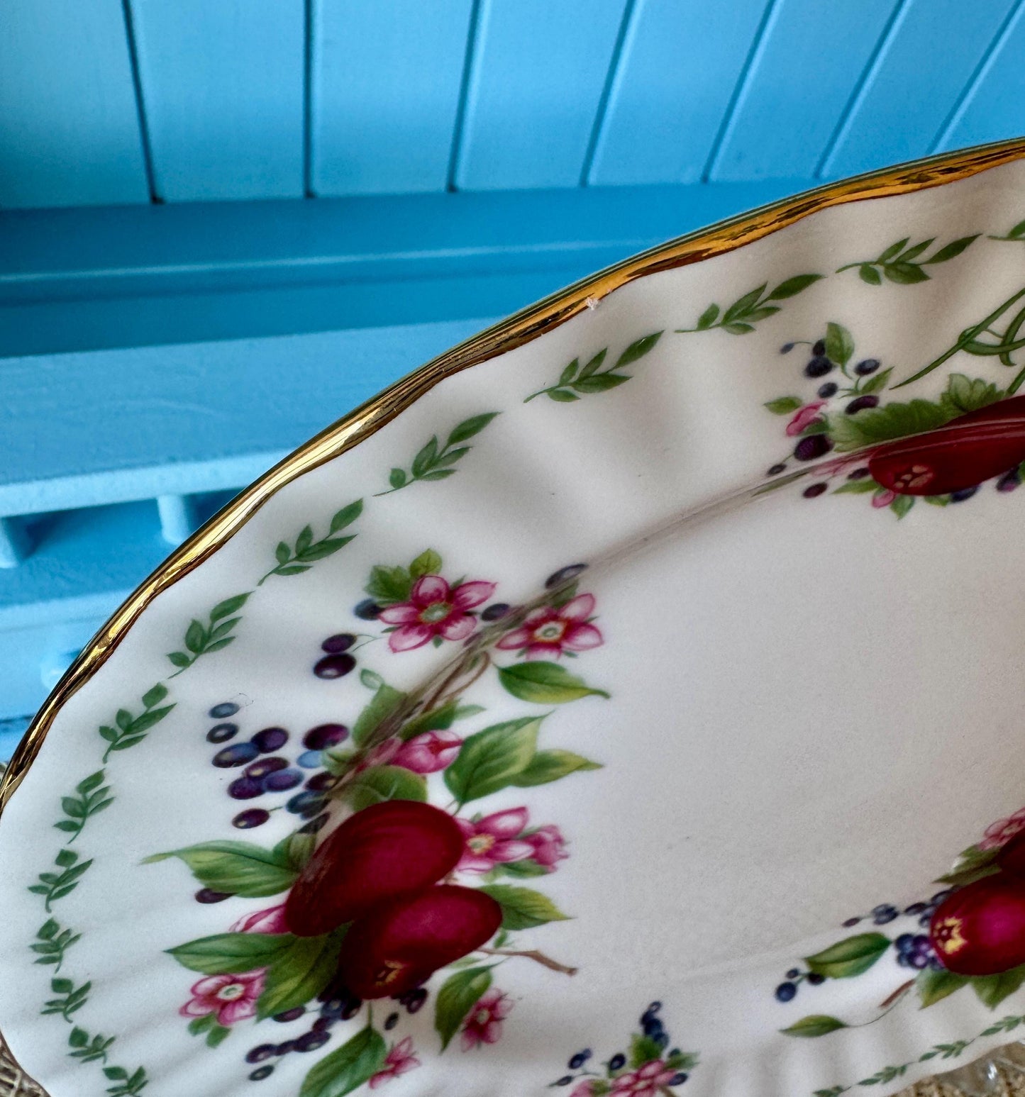 Vintage Royal Albert "Covent Garden" Lunch Plates in Grapefruit, Gooseberries, Damsons, Apples, Breakfast Plate 20,5cm, Bone China, England