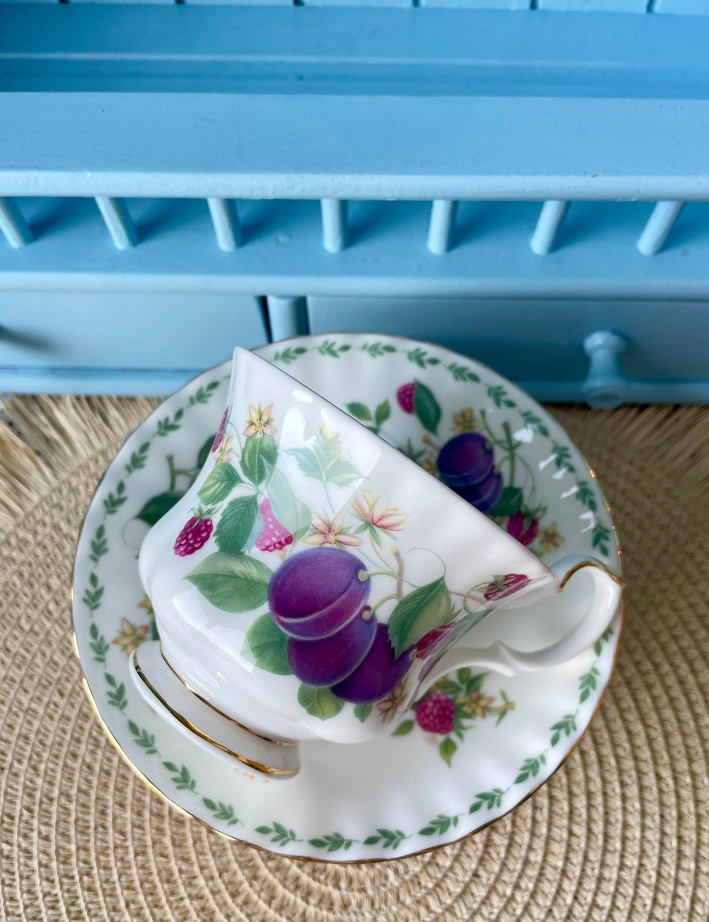 Vintage Royal Albert "Covent Garden Series "Male sized Teacup, Plum, Teacup and Saucer Set, Fine Bone China , Previously Loved, Made England