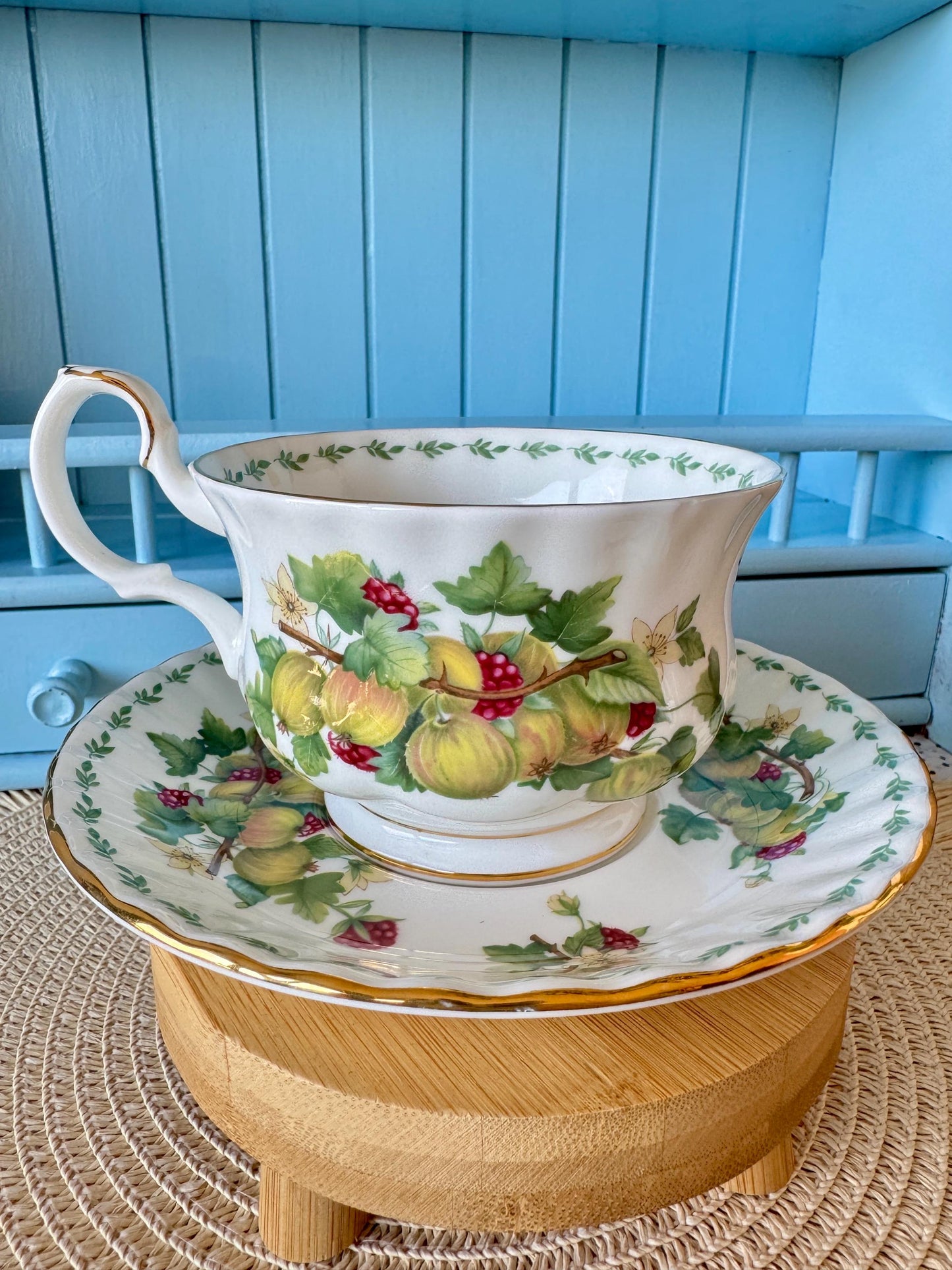 RARE Vintage Royal Albert "Covent Garden" Breakfast Set, Gooseberries, Cereal Breakfast Cup & Saucer, Bone China , Previously Loved, England