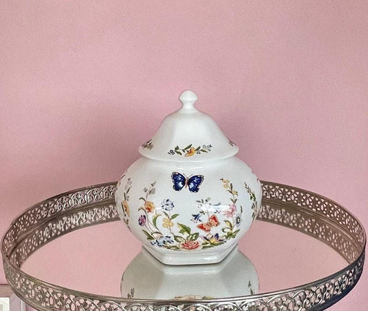 Aynsley Cottage Hexagonal Ginger Jar, Beautiful Vintage In Perfect Condition, Lidded Cookie Jar, Collectors Item, Fine Bone China England
