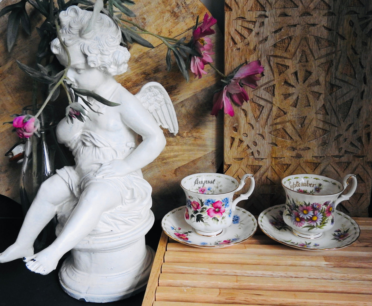 Royal Albert Flower Of The Month Lady Sized Duo's Cup & Saucer, Fine Bone China, Shabby Chic Royal High Tea Party, Bridal Party Luncheon Set