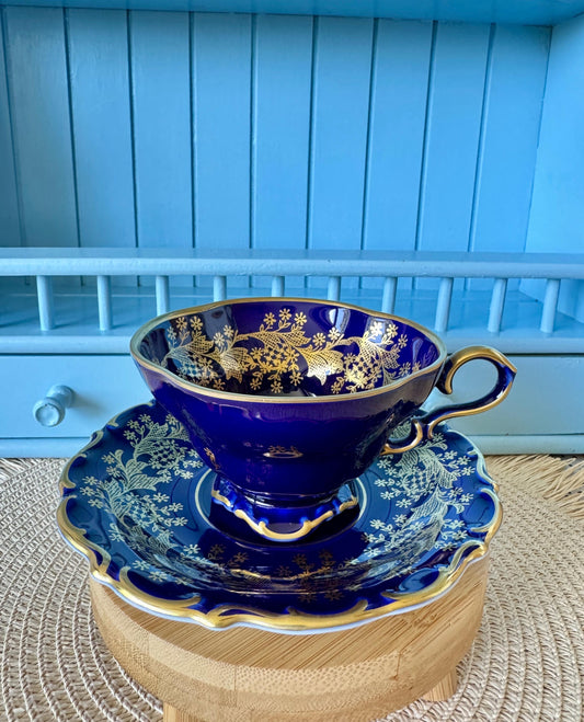 Very Rare Hard to Find Mint Condition, Vintage Lindner Kueps Bavaria Made in Germany Real Cobalt EspressoCup &Saucer, Kobalt Blue, 24 karat