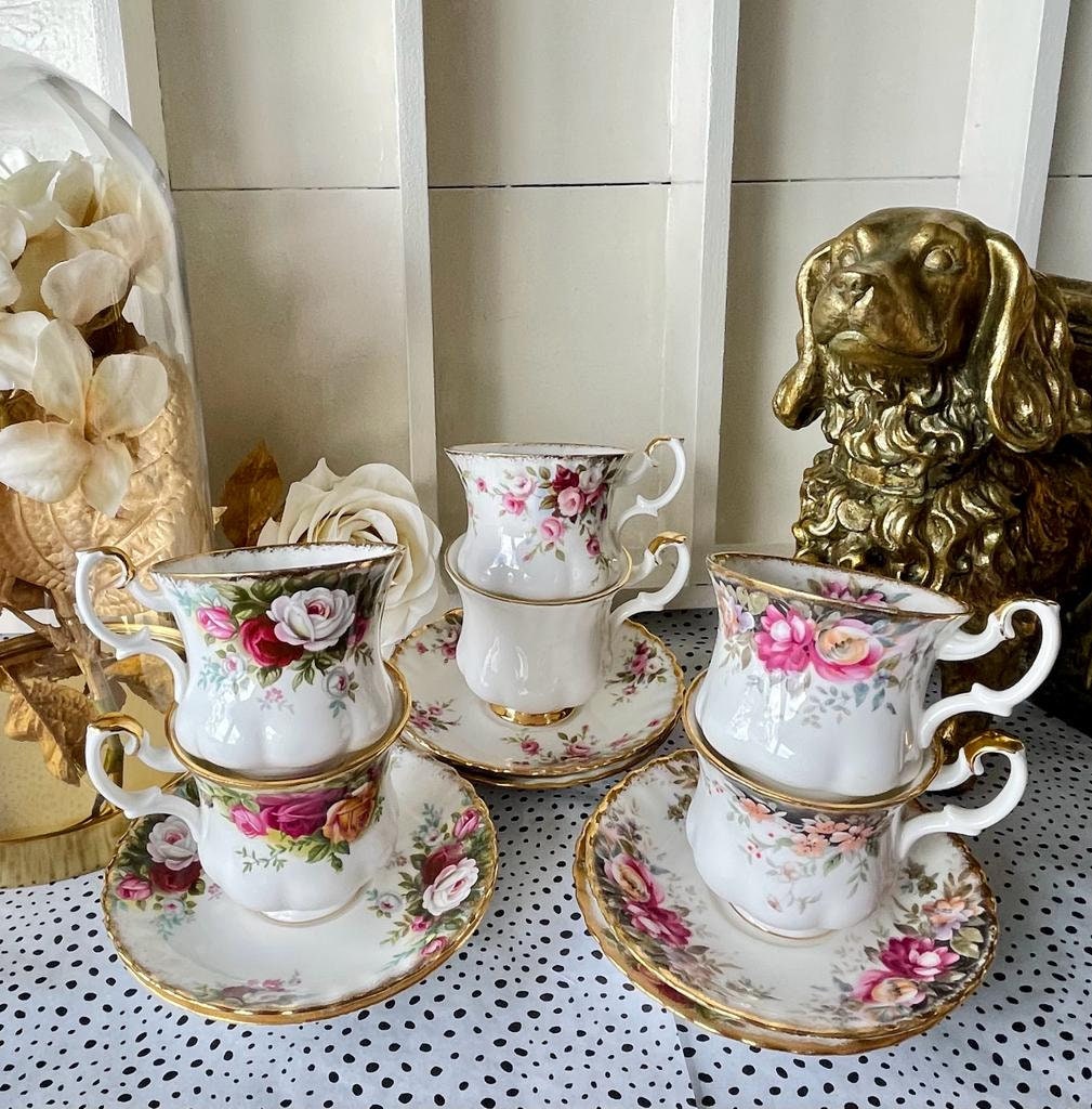 Royal Albert High Tea Coffee, Vintage Gold Coffee Cups and Saucers, Bone China,  Mix & Match, Set Of 6 Coffee Cups for Royal Party, England