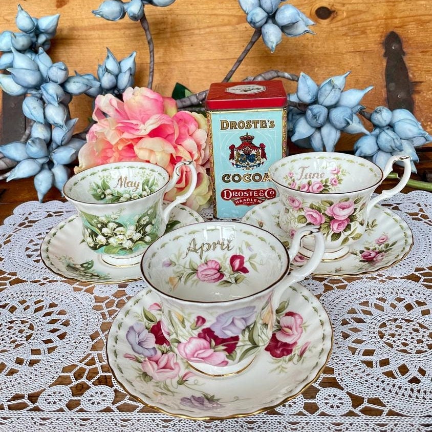 Royal Albert Flower Of The Month Gentleman Sized Duo's Cup & Saucer, Fine Bone China, Royal High Tea Party, Bridal Party. Collectors Item!