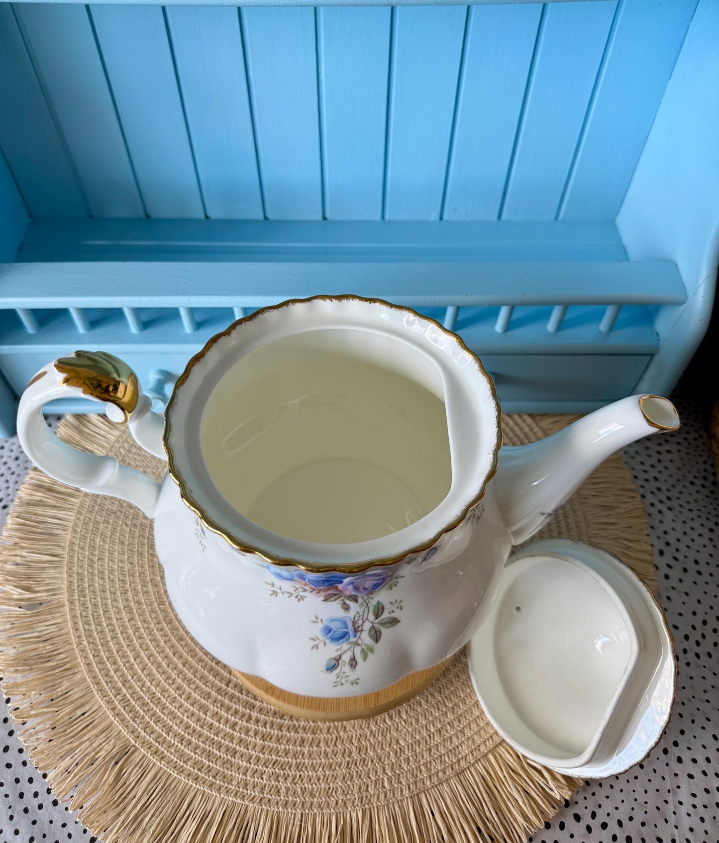 Very Rare Hard To Find "Large" Royal Albert "Moonlight Rose" TeaPot, Beautiful 1.25L TeaPot, Bone China, Blue Roses Decor, Made in England