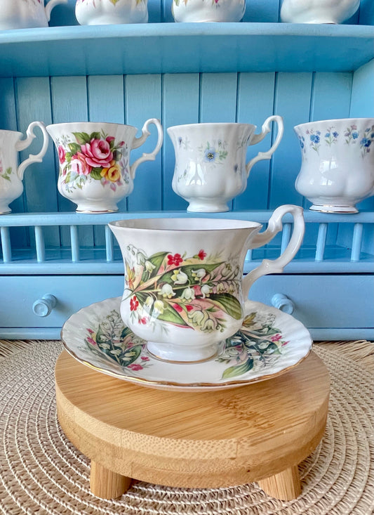 Vintage Royal Albert Lily of the Valley Coffee Cup & Saucer, Fine Bone China, Previously loved, Beautiful Floral Decor, Made in England