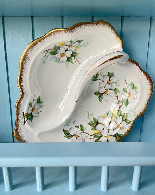Hard To Find Vintage Royal Albert Dogwood Leaf Shaped Dish, Bonbon Dish, Previously Loved, Perfect For High Tea's Or Add To Collection