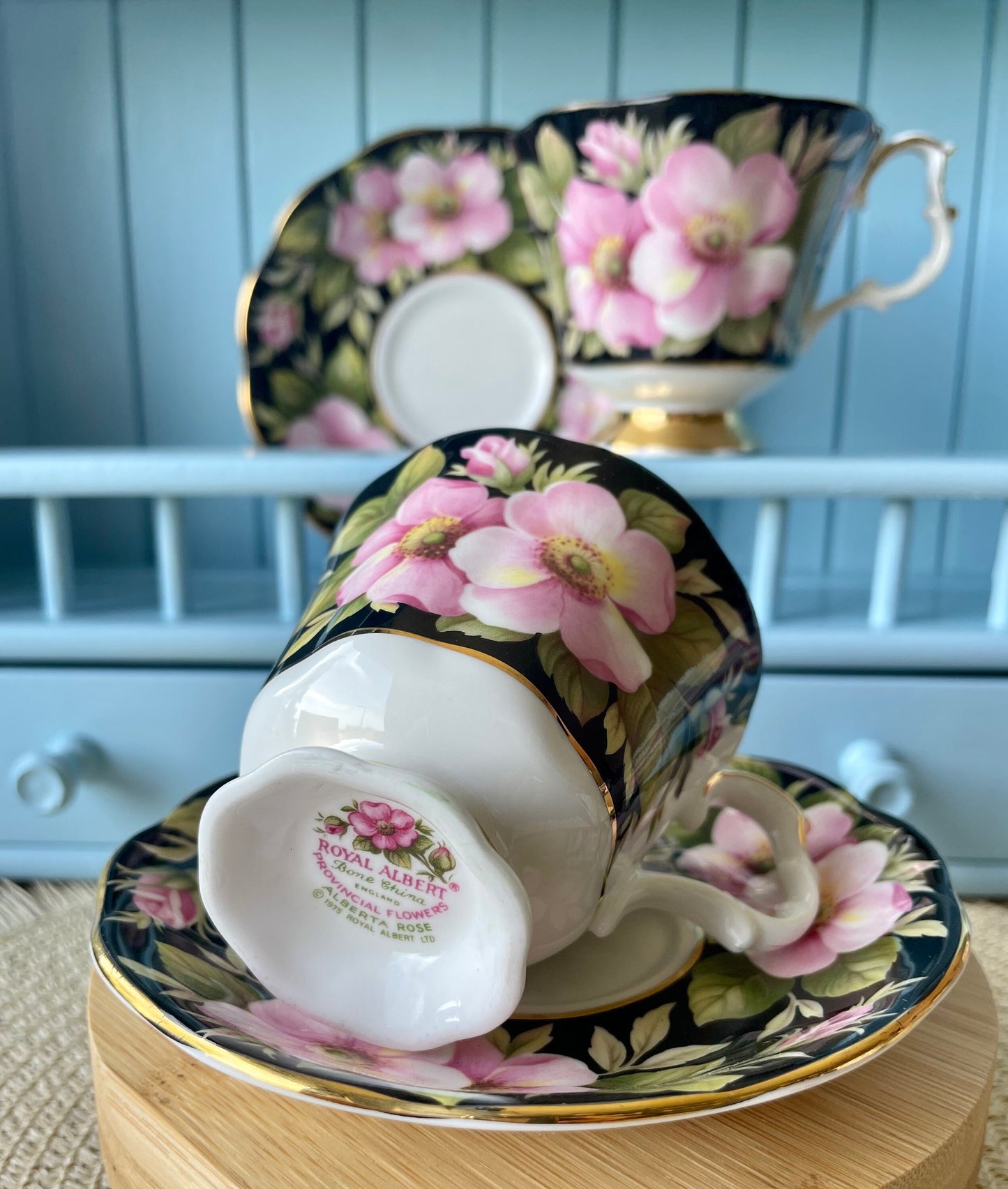 Vintage Royal Albert "Alberta Rose" Provincial Flowers TeaCup & Saucer, Fine Bone China Previously Loved, HighTea Party, Male And Female Set