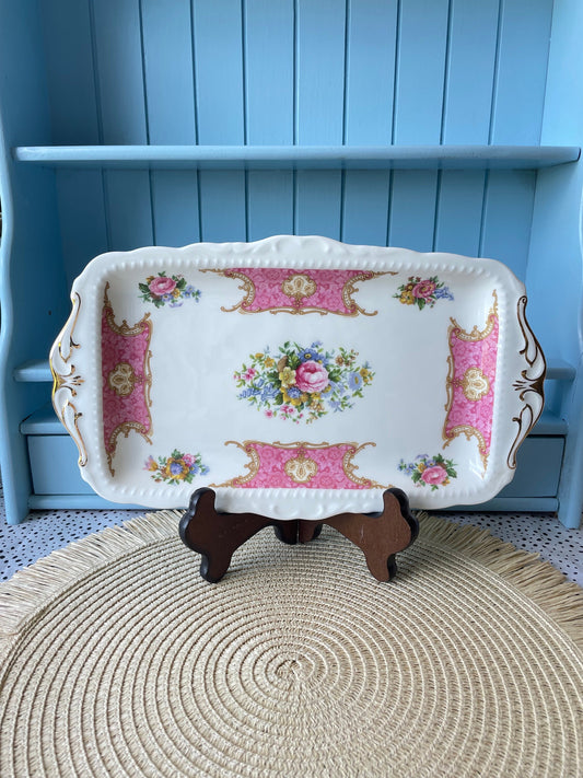 Vintage Royal Albert "Lady Carlyle"  Sandwich Plate Or Cake Plate, Fine Bone China, Perfect Pink Floral Decor, Fabulous Find, Made England