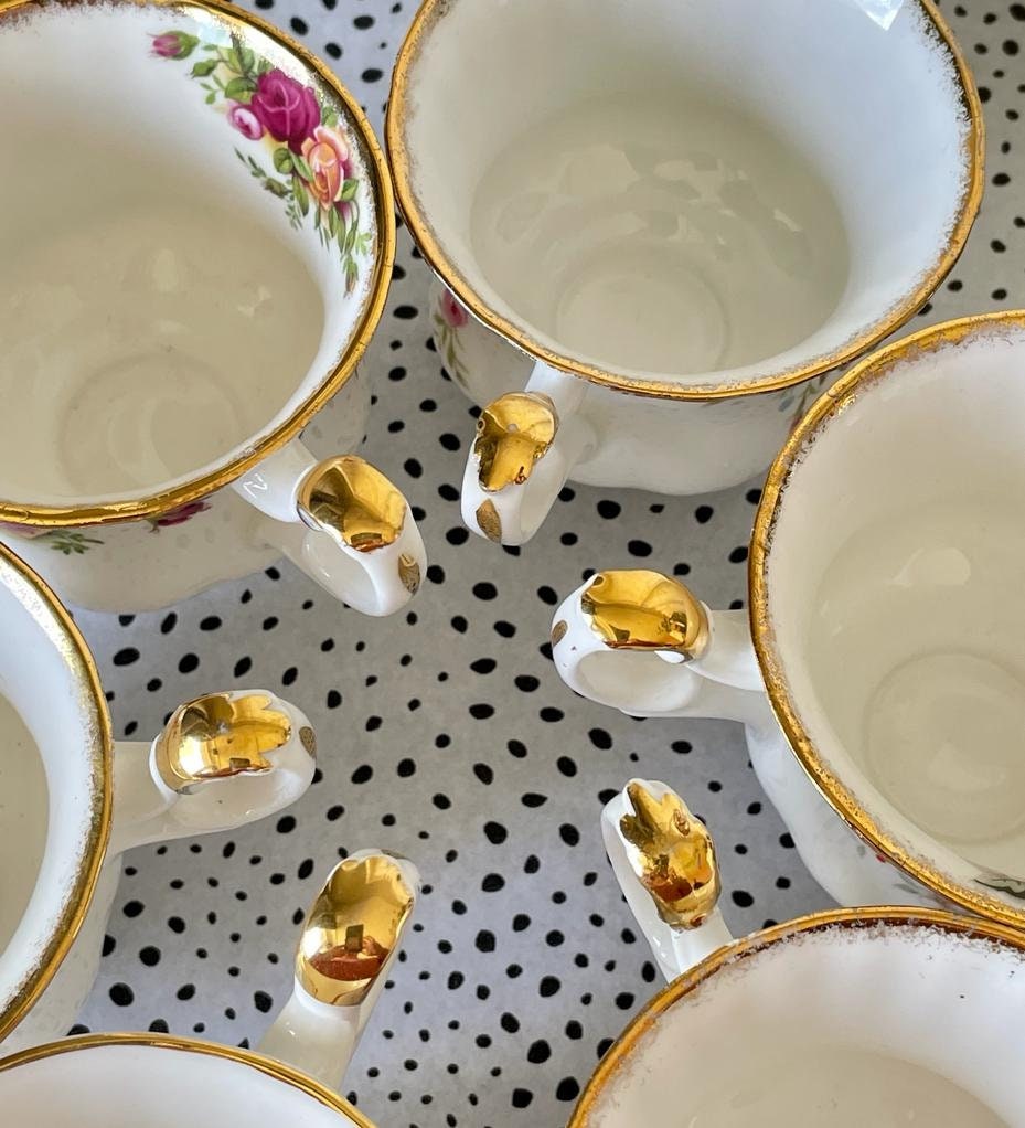Royal Albert High Tea Coffee, Vintage Gold Coffee Cups and Saucers, Bone China,  Mix & Match, Set Of 6 Coffee Cups for Royal Party, England