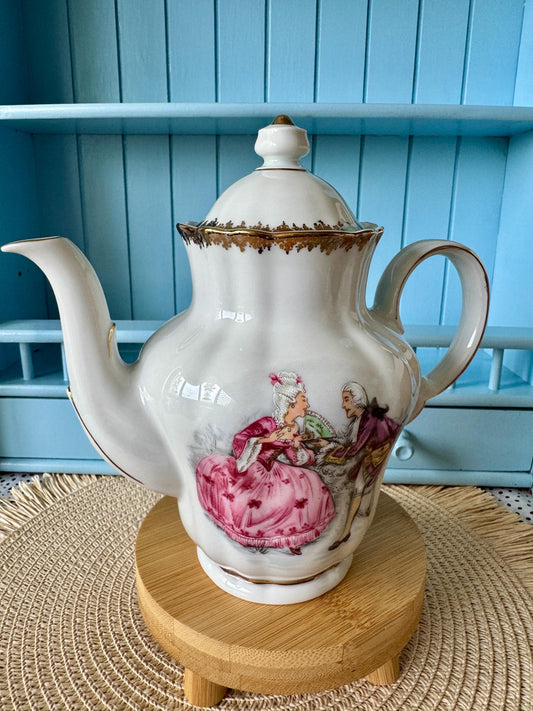 Vintage Winterling Markleuthen Bavaria Coffee Or Mokka Pot, Fragonard Style Courting Couple Decor, Previously Loved, Pink Love Decor,Germany