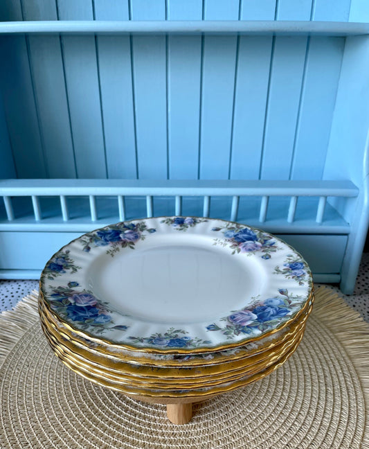 Vintage Royal Albert Moonlight Rose  Lunch Plate, Price is Per Plate, Bone China, Beautiful Blue Roses Decor, Made in England, Perfect China