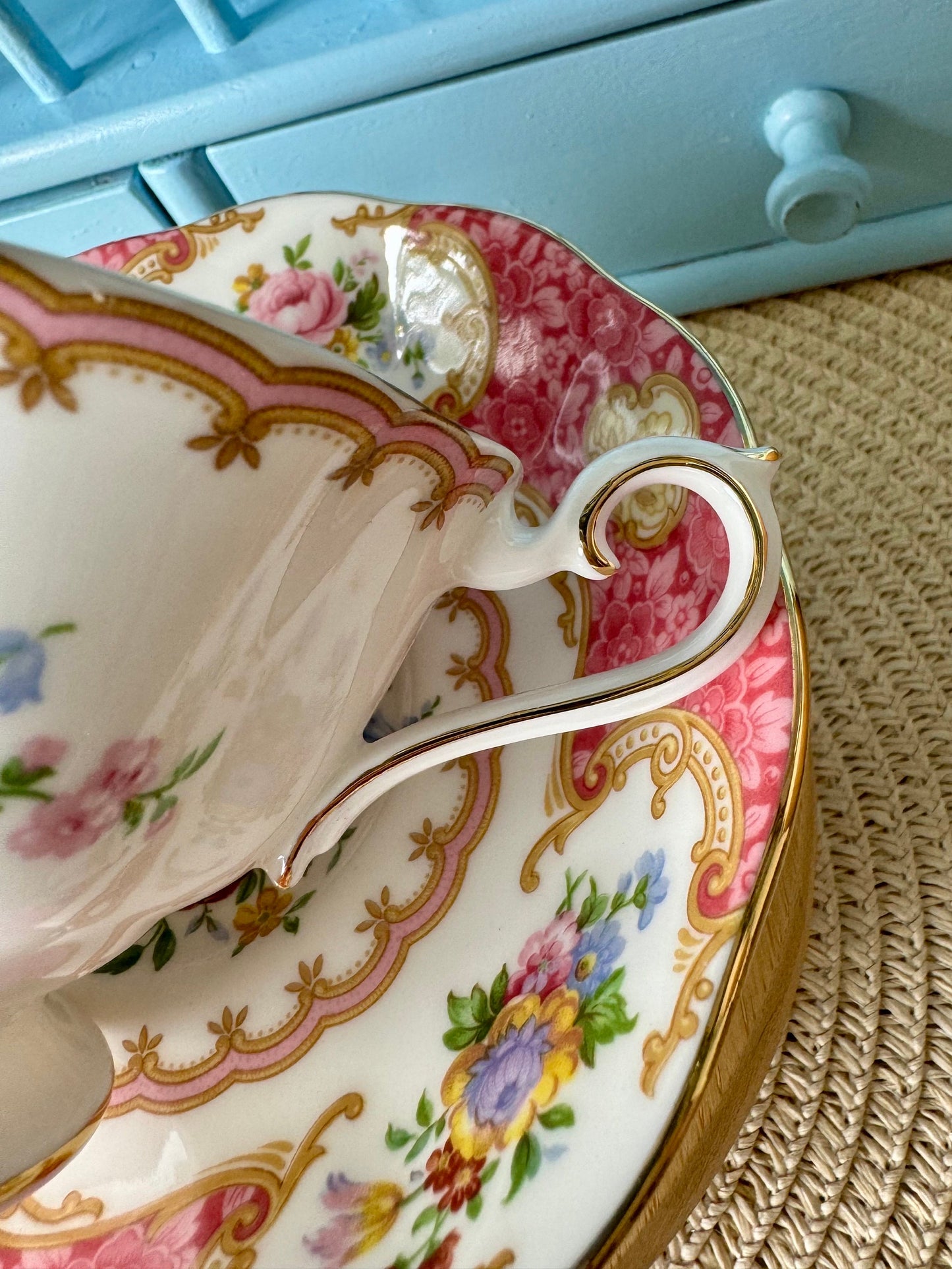 Very Rare Hard To Find "Inside Out" Royal Albert "Lady Carlyle" Avon Shape Teacup, Bone China, Previously Loved, Pink Decor, Made In England