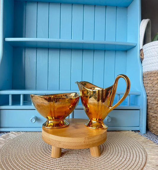 Hard To Find Vintage Royal Winton 'Grimwades All Gold' Large Open Sugar Bowl & Creamer, Previously Loved, Gold Decor, Cabinet Piece England