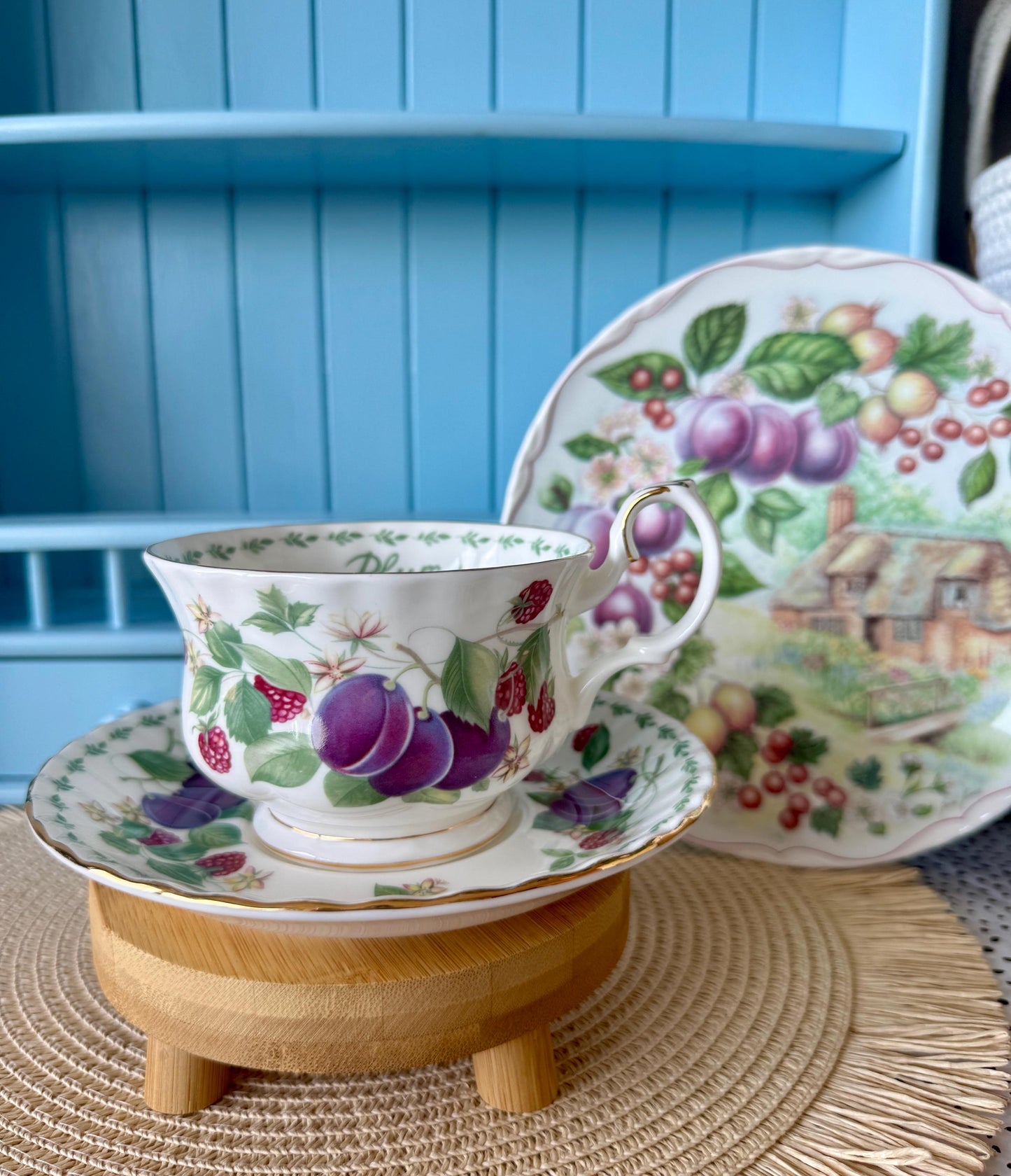 RARE Vintage Royal Albert "Covent Garden" Breakfast Set, Plums, Cereal Breakfast Cup and Saucer, Bone China , Previously Loved, England