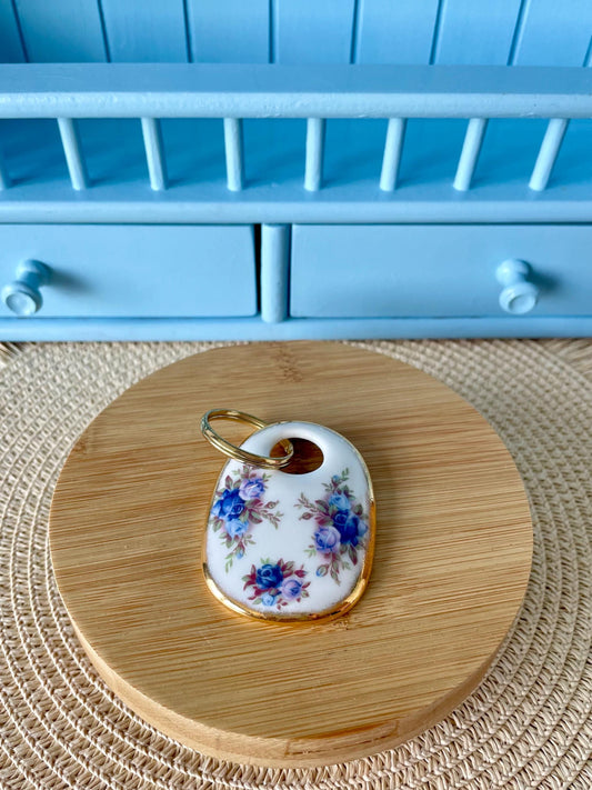 Very Rare Find Vintage Royal Albert 'Moonlight Rose'  Golden Key Chain, Bone China & Gold, Collectors Item, Blue Roses Decor, Made England