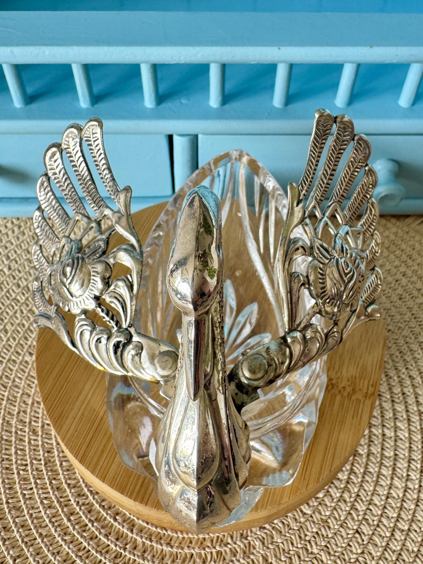 Rare Find: Vintage Swan Sugar Bowl, Crystal with Silver-Toned Rose Wings, Hallmarked Crown & G, Elegant Table Display Piece, Made in France