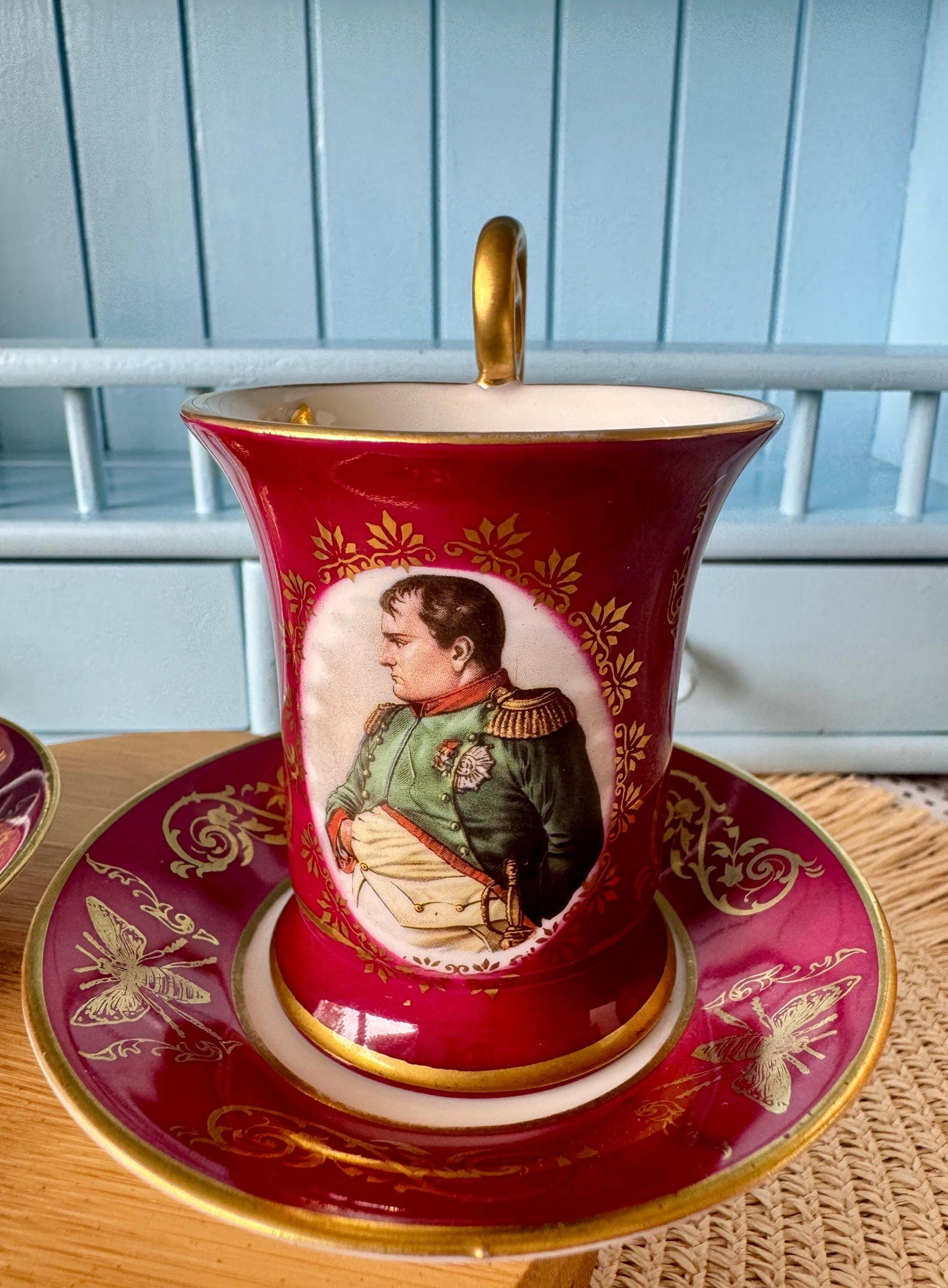Rare Limoges Napoleon Josephine Espresso Cups & Saucers | Burgundy Gold Porcelain | Imperial Bee Motif | Perfect Condition | Historical Gift