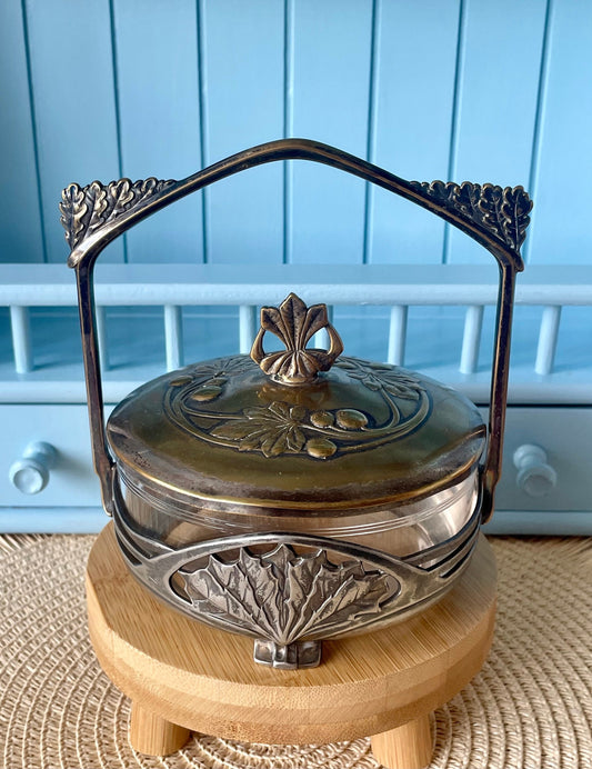 Beautiful Art Nouveau Elegance: WMF Glass Bonbon Box with Silverplated Lid (I/O Mark) Previously Loved Antique, Collectors Item, Lovely Gift