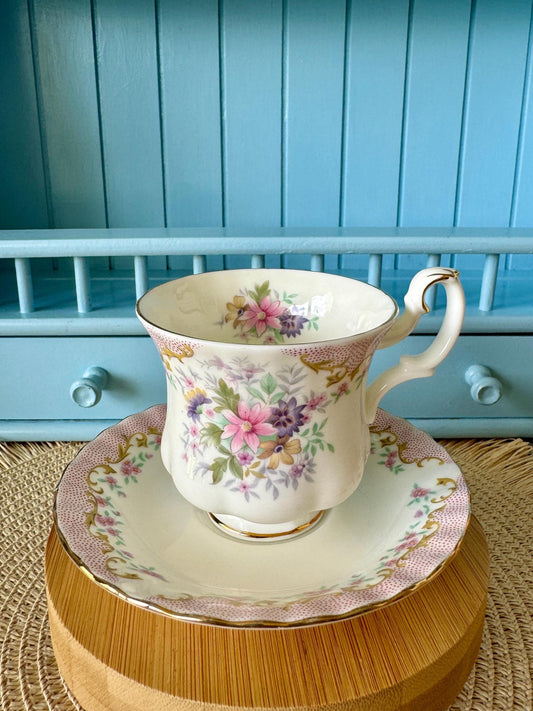 Vintage Royal Albert "Serenity" Lady Size CoffeeCup & Saucer, Fine Bone China, Previously Loved Vintage, Pretty Pastel Pink Decor, England
