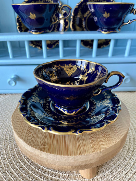 Very Rare Hard to Find Mint Condition, Vintage Lindner Kueps Bavaria Made in Germany Real Cobalt EspressoCup &Saucer, Kobalt Blue, 24 karat