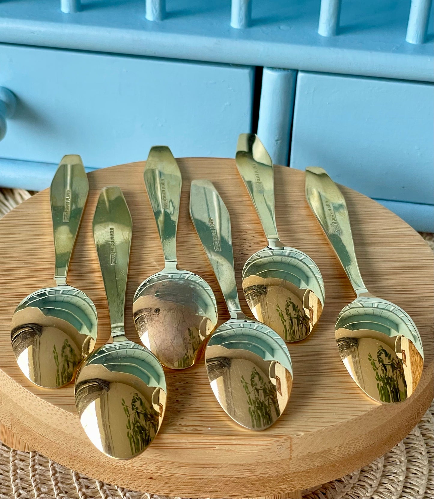 Rare Vintage Royal Albert "Moonlight Rose" TeaSpoon, Set of 6 Gold Hue Spoons, Silver Plated, Previously Loved, For HighTea, Made In England