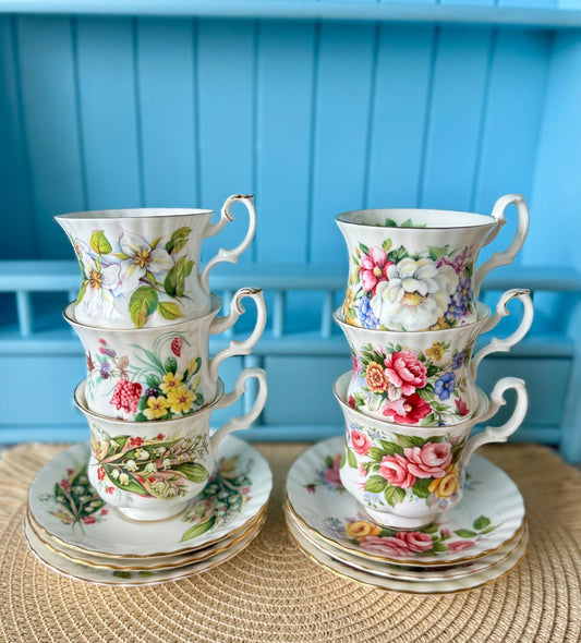 Set of 6 Vintage Royal Albert Coffee Cups and Saucers, Bone China,  Mix & Match, for Royal High-Tea Party, Baby Shower Tea, Floral Decor, UK
