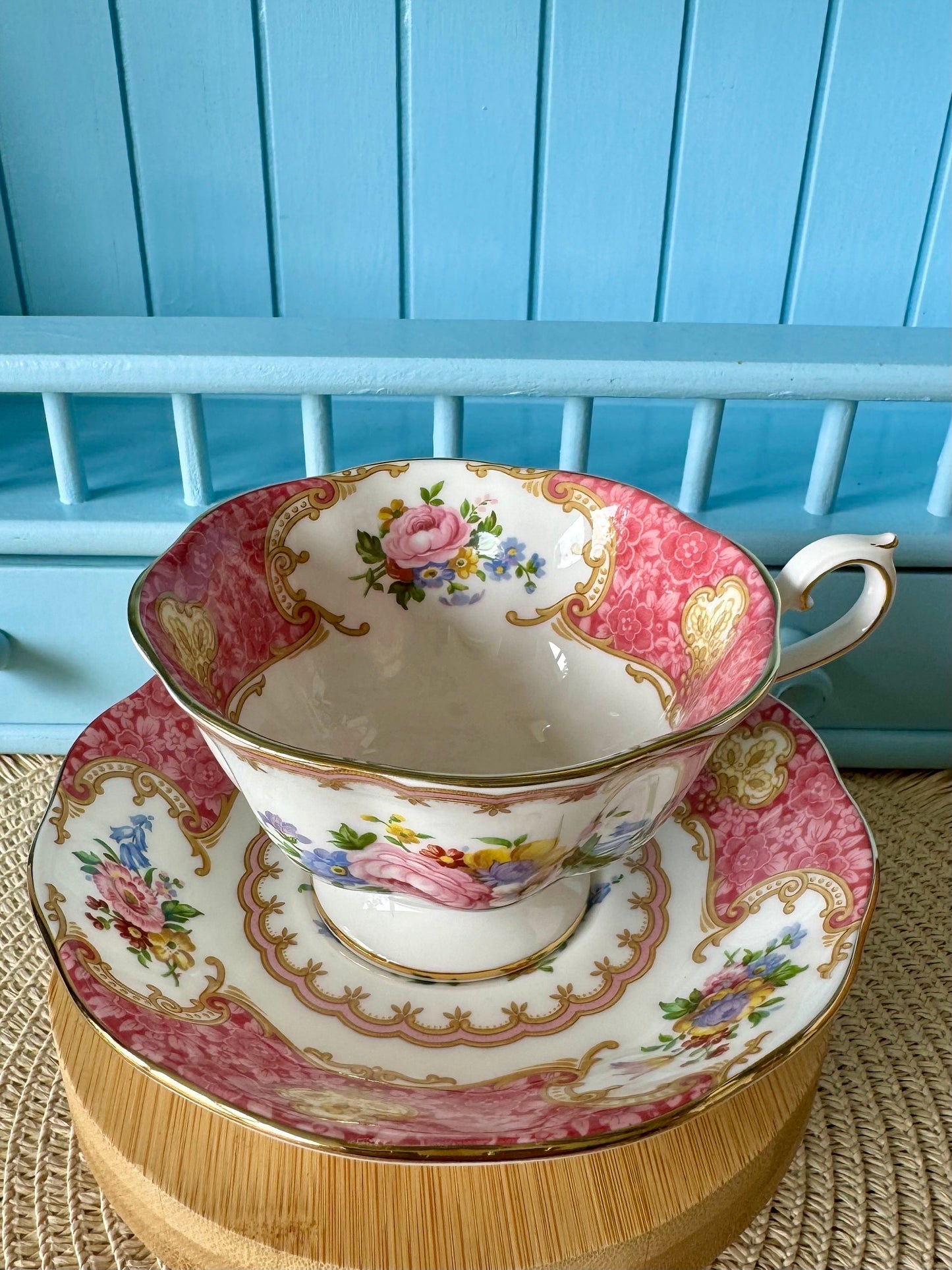 Very Rare Hard To Find "Inside Out" Royal Albert "Lady Carlyle" Avon Shape Teacup, Bone China, Previously Loved, Pink Decor, Made In England