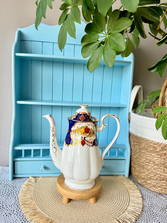 RARE Vintage Royal Albert "Heirloom" 1.2L CoffeePot, Bone China, Previously Loved, Imari Pattern, Blue Gold & Orange Decor, Made in England