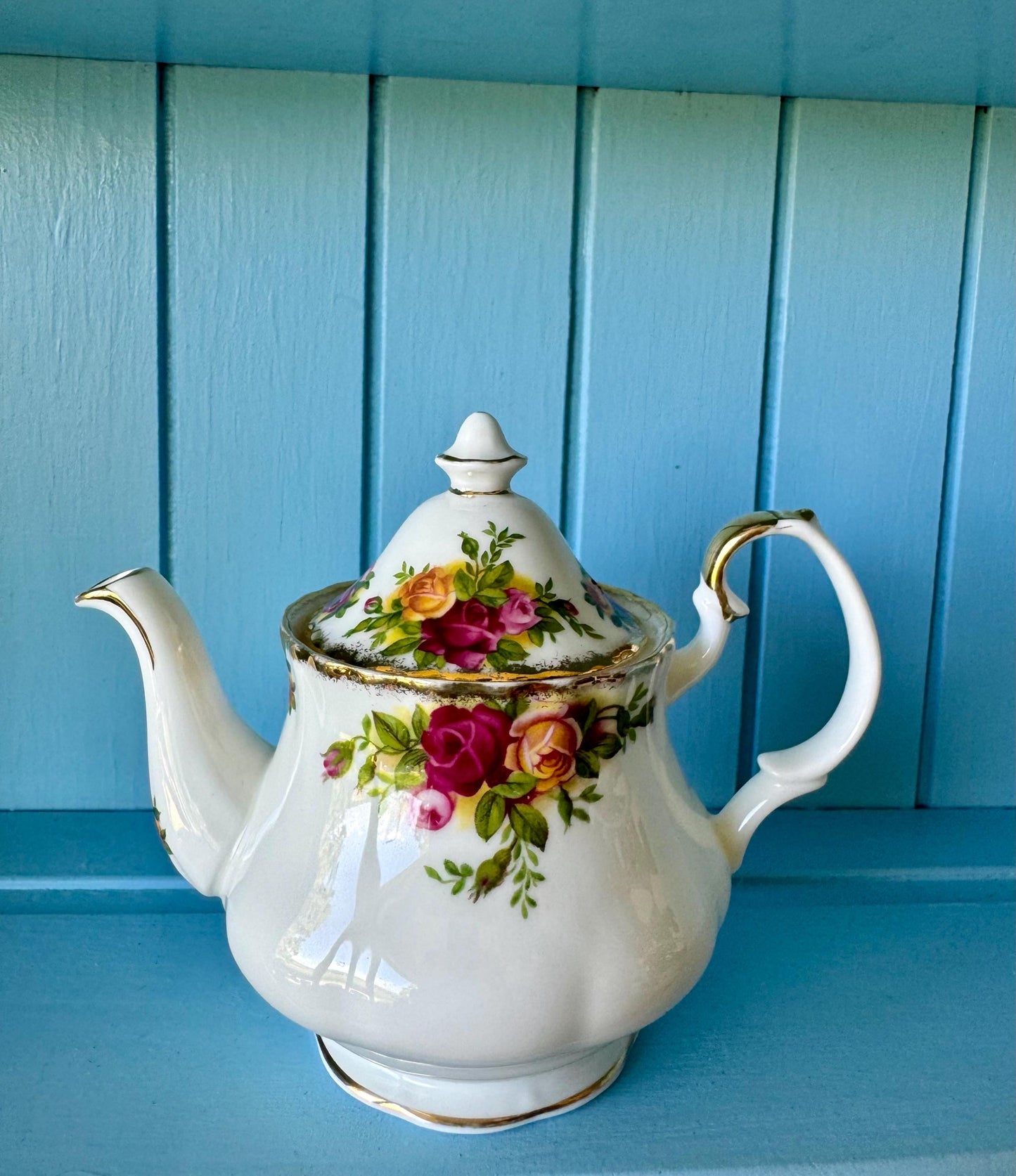 Vintage Royal Albert "Old Country Roses" Miniature Tea Set, Doll House Tea Set, Bone China, Teapot, Creamer, Teacup, Plate, Made in England
