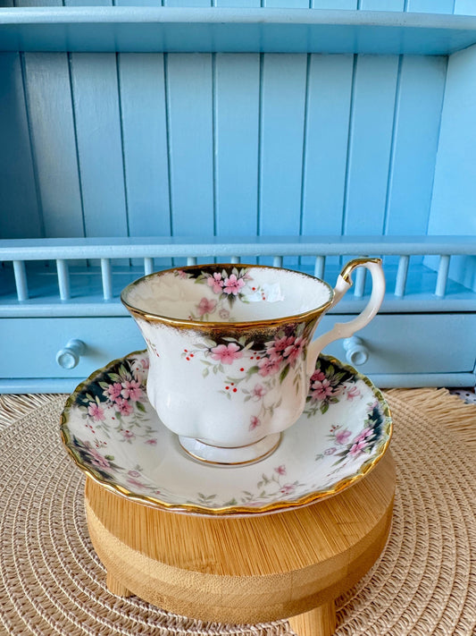 Vintage Royal Albert "Royal Choice Series" Marlborough Teacup & Saucer, Fine Bone China, Pink Floral Decor, Previously Loved, Made England