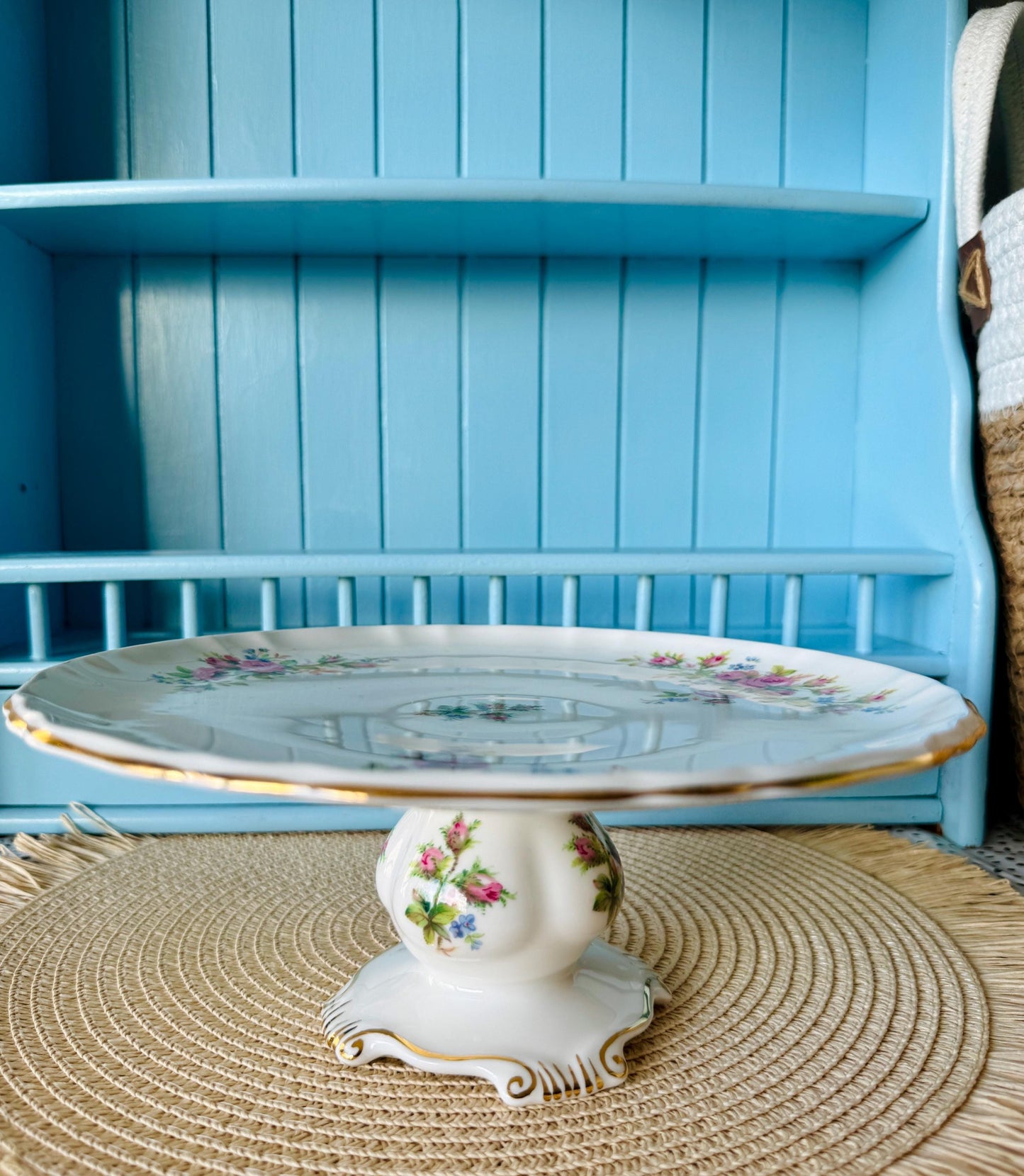Rare Vintage Royal Albert "Moss Rose" Hard to Find Pedestal Cake Stand, Bone China, Previously Loved, Read Description, Made in England