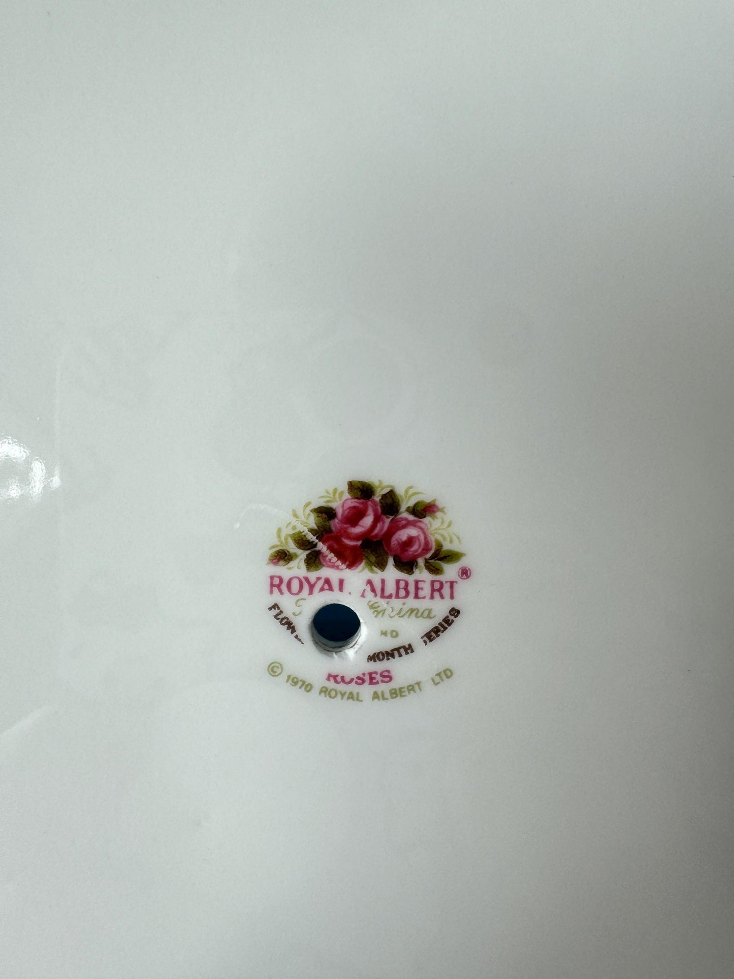 Royal Albert "Flower of the Month" June, Vintage 1-Tier Cake Stand, Bone China, 27 cm, Roses Pattern, For High Tea, Gift, Golden Handle, UK