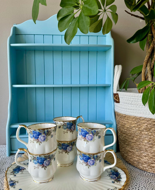 Vintage Set of 6 Royal Albert Moonlight Chocolate Mugs, Large Mug, Perfect for Hot Chocolate, Bone China, Blue Roses Decor, Made England