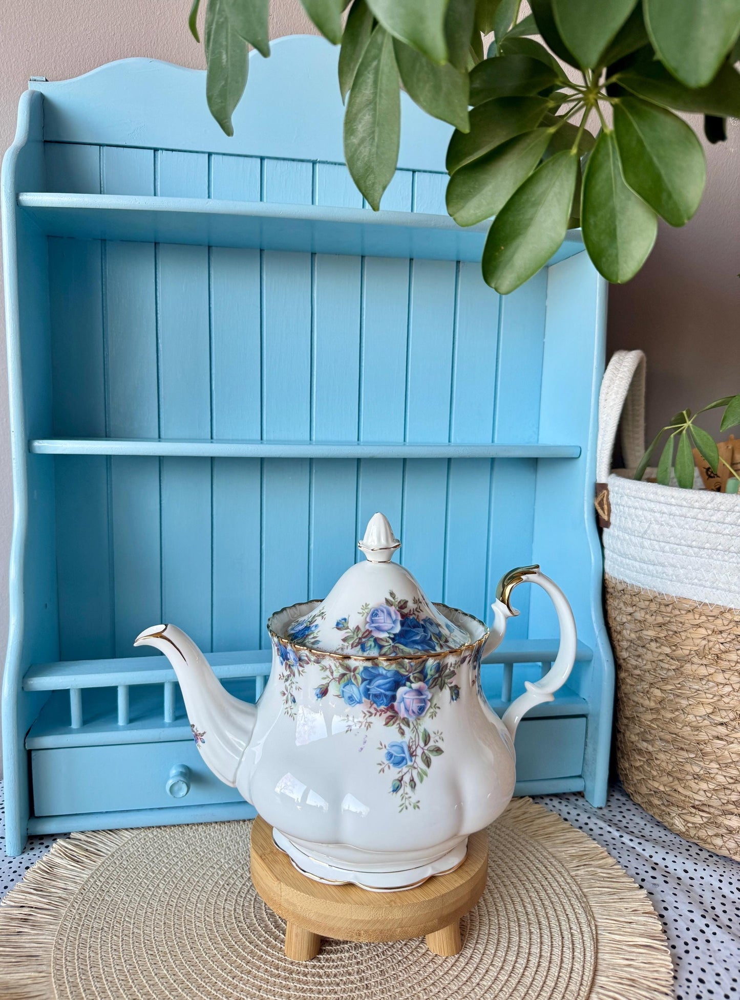 Very Rare Hard To Find "Large" Royal Albert "Moonlight Rose" TeaPot, Beautiful 1.25L TeaPot, Bone China, Blue Roses Decor, Made in England