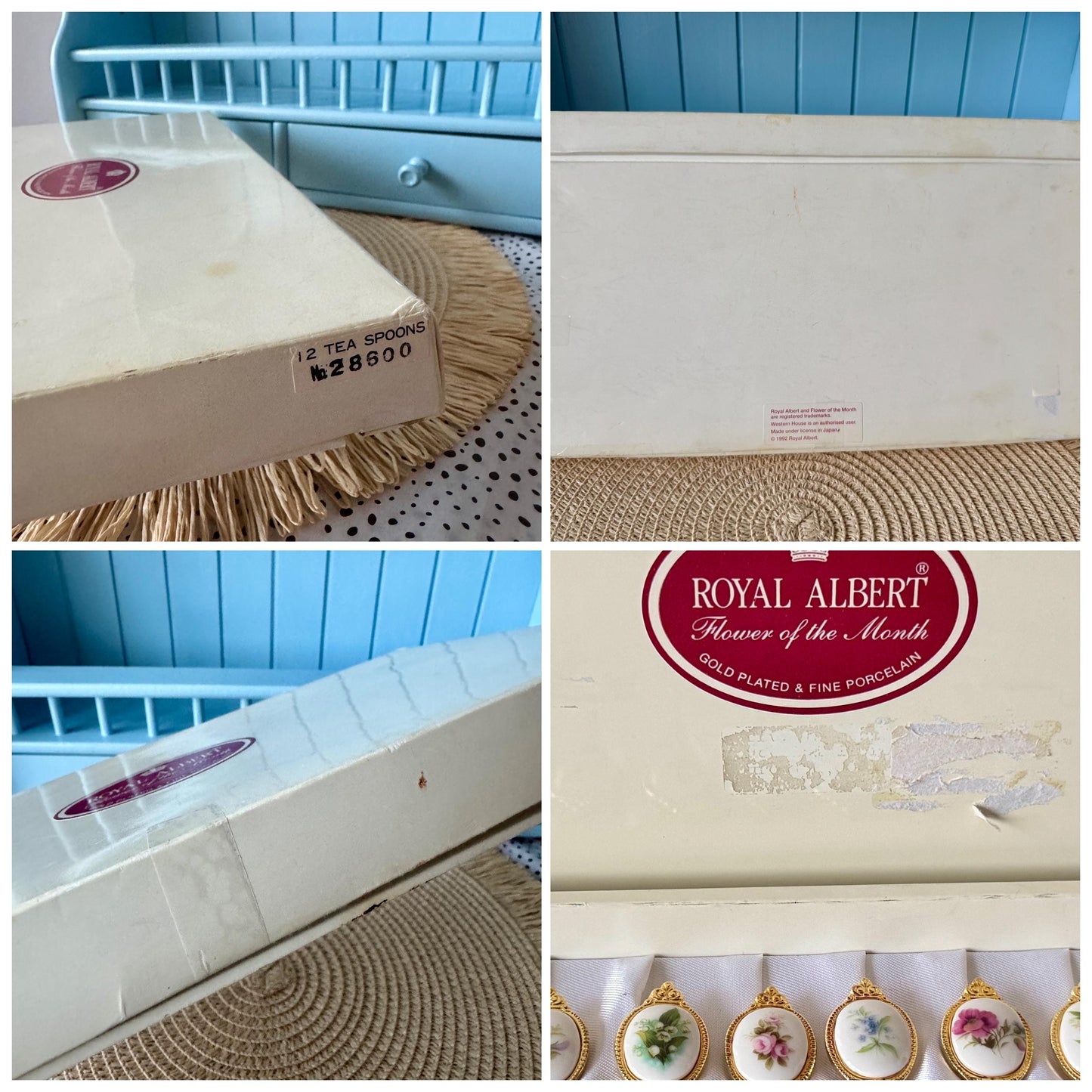 Vintage Hard to Find & Very Collectible Royal Albert "Flower of the Month" 12 Gold Plated Cake Forks, Original Box, Used, Rare Find, Japan