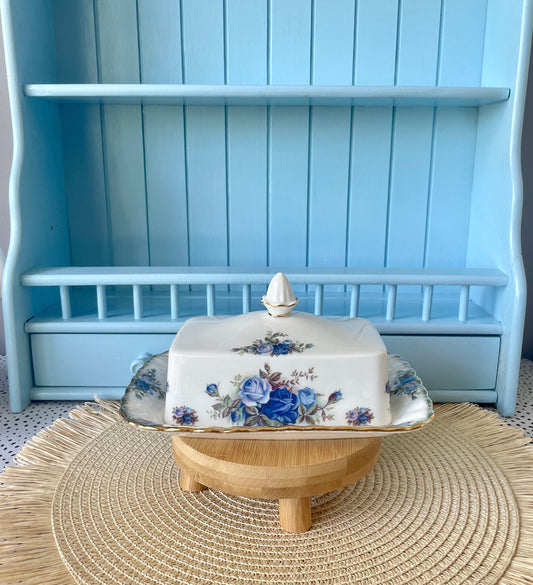 Vintage Royal Albert "Moonlight Rose" Rectangular Butter Dish, Fine Bone China, Previously Loved, Collectors Item, Blue Roses Decor, England