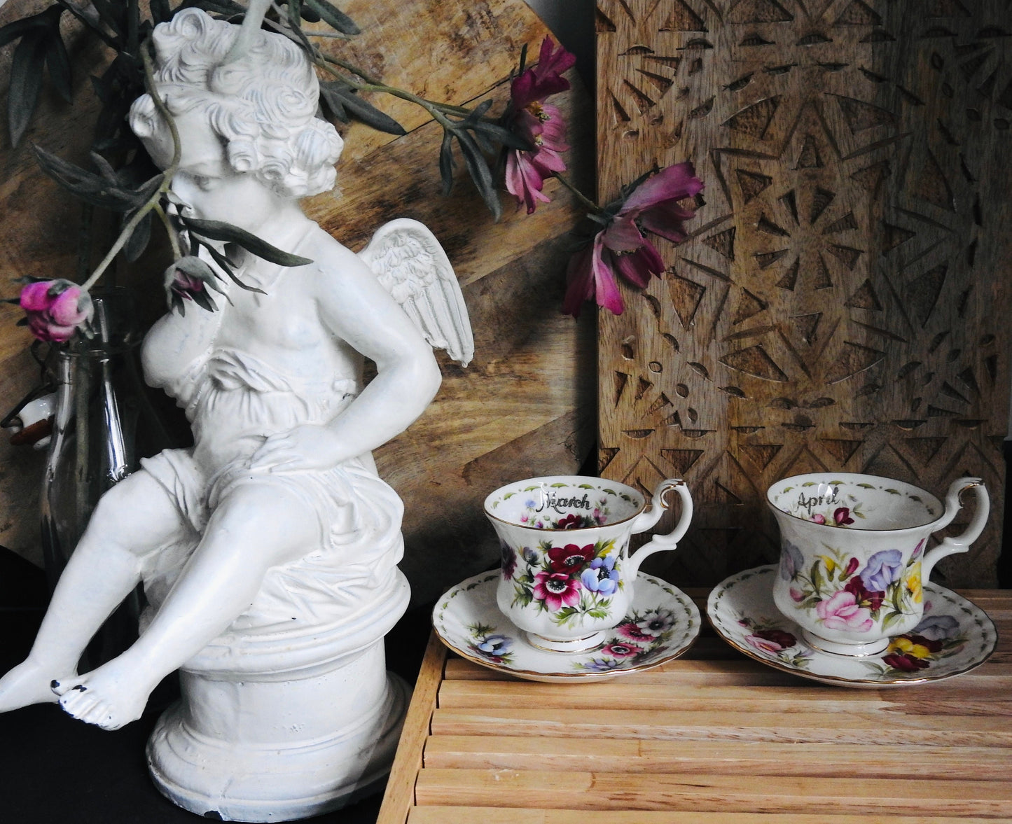 Royal Albert Flower Of The Month Lady Sized Duo's Cup & Saucer, Fine Bone China, Shabby Chic Royal High Tea Party, Bridal Party Luncheon Set