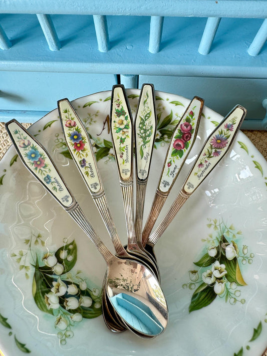 Vintage Royal Albert "Flower Of The Month" Spoons, Multiple Months, Previously Loved, Silver Plated, Floral Decor Spoons, Made in England