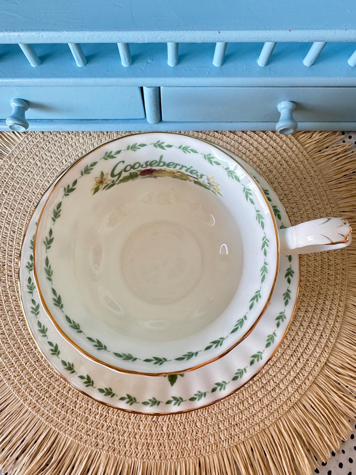 RARE Vintage Royal Albert "Covent Garden" Breakfast Set, Gooseberries, Cereal Breakfast Cup & Saucer, Bone China , Previously Loved, England