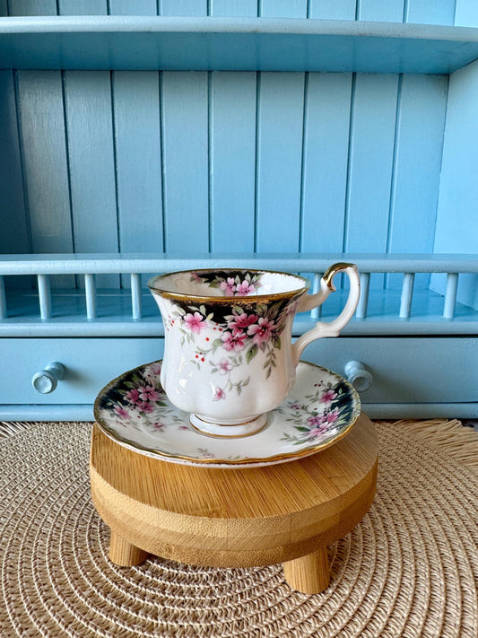 Vintage Royal Albert "Royal Choice Series" Marlborough Coffee Cup & Saucer, Bone China, Pink Floral Decor, Previously Loved, Made in England