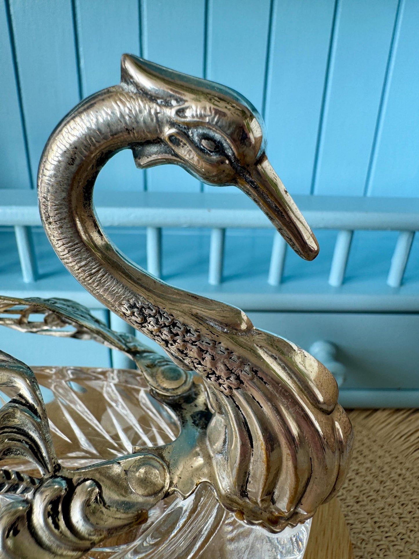 Rare Find: Vintage Swan Sugar Bowl, Crystal with Silver-Toned Rose Wings, Hallmarked Crown & G, Elegant Table Display Piece, Made in France