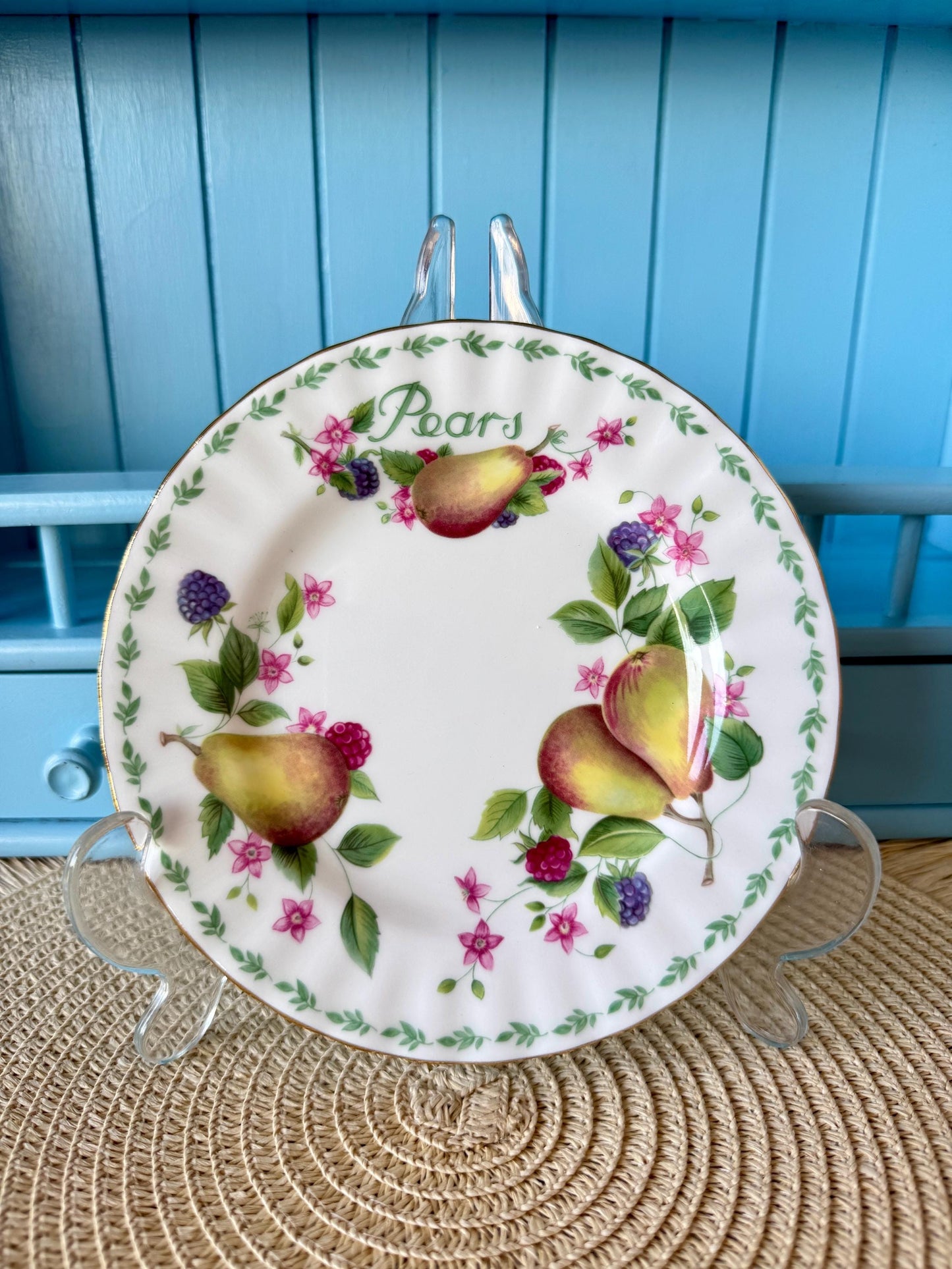 Vintage Royal Albert "Covent Garden" Cake Plates in Grapefruit, Peaches, Grapes, Damsons, Pears, Apples, Cake Plate 16cm,Bone China, England