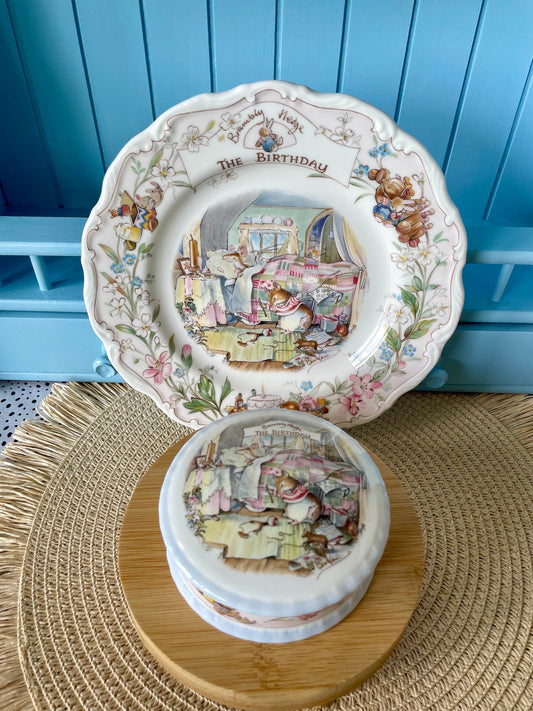 Hard 2 Find Vintage Royal Doulton 'Birthday' Plate & Trinket Box, Brambly Hedge Gift Collection, Jill Barklem 1987, Mice Decor, Made England