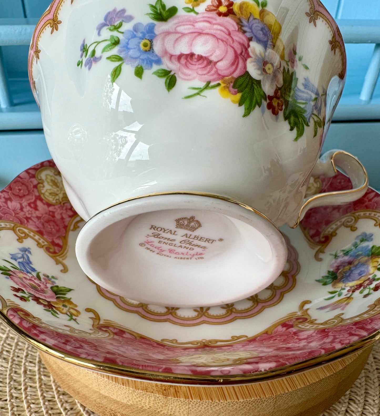 Very Rare Hard To Find "Inside Out" Royal Albert "Lady Carlyle" Avon Shape Teacup, Bone China, Previously Loved, Pink Decor, Made In England