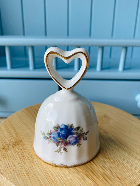 Vintage Royal Albert Moonlight Table Bell, Heart Shaped Handle, Perfect Condition, Fine Bone China, Blue Roses Gold Decor, Made England