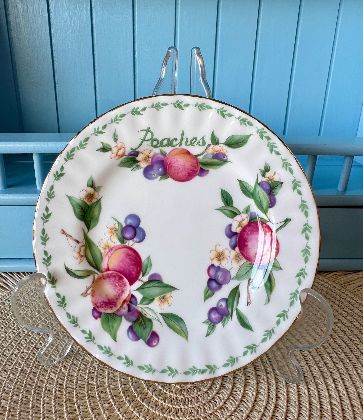 Vintage Royal Albert "Covent Garden" Cake Plates in Grapefruit, Peaches, Grapes, Damsons, Pears, Apples, Cake Plate 16cm,Bone China, England