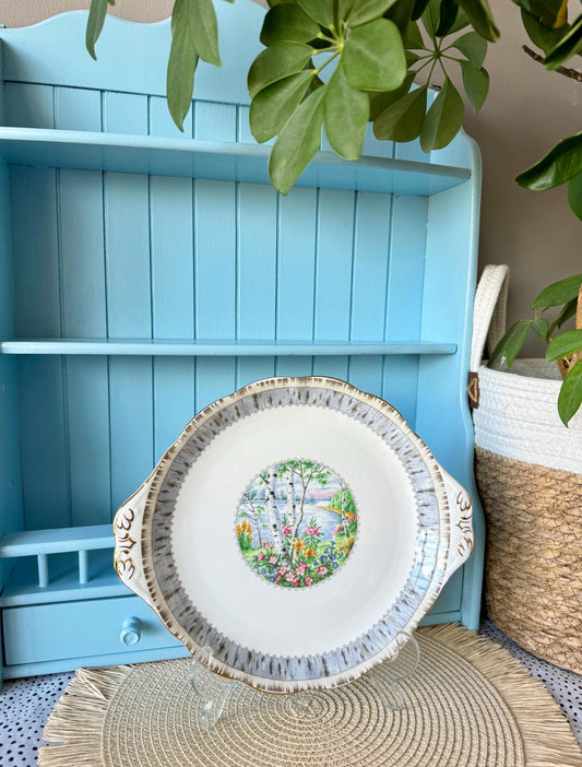 Vintage Royal Albert "Silver Birch", Round Cake Plate, Bone China, Silver Birch and Floral Decor, Cake Plate, Previously Loved, Made England