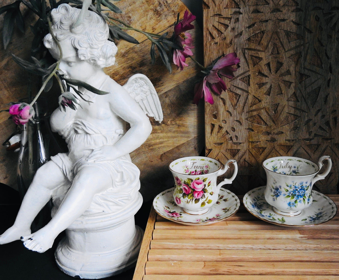 Royal Albert Flower Of The Month Lady Sized Duo's Cup & Saucer, Fine Bone China, Shabby Chic Royal High Tea Party, Bridal Party Luncheon Set