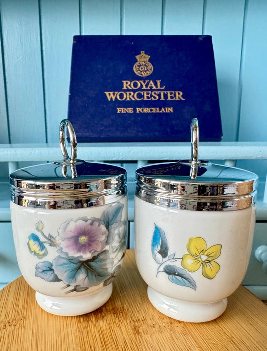 Vintage Royal Worcester Egg Coddler: A Delightful Table Treasure, 2 One Sized Egg Coddlers, Blue Floral Decor, In Original Box, Made England